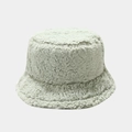 Plush fleece bucket hat in mint green, featuring soft faux fur texture for winter warmth - M (56-58cm) / Light Green
