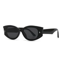 Retro zwarte ovale cat-eye zonnebril met marmeren textuur en zilveren accenten - Lichtzwart