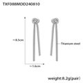 Silver titanium steel knotted tassel drop earrings with dimensions 8.5cm x 1.6cm - Silver Earrings