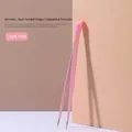 Pinzetta per unghie rosa chiaro antistatica con punta a punta e testina in silicone - Pinzetta a doppia testa con asta a pressione (Rosa in busta) / Rosa