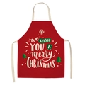 Dettaglio del grembiule natalizio rosso in lino con scritta festiva e lacci beige - 47*38cm (Taglia Bambini) / Rosso Merry Christmas (WQ01-2)