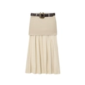 Elegante falda midi beige en bloque de color con cinturón de cuero marrón - S / Albaricoque
