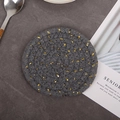Handwoven round grey cotton cord coaster featuring elegant gold foil accents - Light Grey Gold Silk