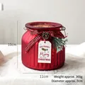 Photophore de Noël en verre rouge avec pomme de pin et nœud, hauteur 10cm et largeur 11cm - Rouge Large avec Étiquette Lettre (10x11cm/368g)