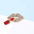 Golden lips and red lipstick brooch with sparkling crystals on a blue background - Xd825277-2