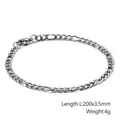Pulsera de cadena Figaro plateada de acero inoxidable de 3,5mm y 200mm para hombres y mujeres - Cadena Figaro Plateada de 3.5mm (KB126627-Z)
