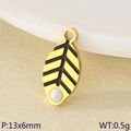 Golden stainless steel leaf pendant in black enamel with white bead detail - Leaf With Pearl Style (KLJ9508-ZLA)