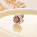 Round halo ear stud with vibrant red zircon and small side stones in silver steel - Garnet Red (A187-4)