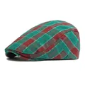 Retro red and green plaid beret hat with a classic British vintage checkered pattern - Adjustable / Wine Red Plaid