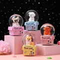 Cartoon dog crystal balls with puppy figurines in gift box bases for home decor - 2551# (lights + Snowflakes)