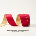 Lussuoso nastro natalizio in velluto rosso da 6,3 cm con glitter oro e bordi cuciti - 6.3cm Velluto con Decorazione di Paillettes Dorate / Larghezza 6.3cm * Lunghezza 10 Yards (circa 9,1m)