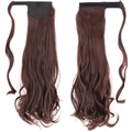 Deep brown long wavy ponytail hair extension with velcro wrap and secure clip - Dark Brown Mixed Mahogany