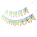 Rainbow gradient Happy Birthday banner with elegant gold foil lettering for party decor - Happy Birthday Banner
