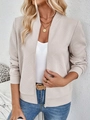 Detail of beige quilted jacket featuring textured rhombic patterns and metal front zipper - S / Apricot