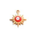Golden sunburst evil eye pendant charm with red enamel detail for DIY jewelry making - Red