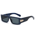 Rectangle sunglasses with blue marble texture frame, grey lenses and gold hardware accents - C9 Blue Marble Frame Grey Lens
