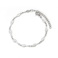 Hip hop style silver stainless steel bracelet featuring oval tennis racket shaped links - Style 8 Silver Tennis Racket Bracelet (17+5cm)