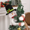 Plush snowman Christmas tree topper decoration with black hat and long wrapping arms - Snowman