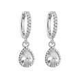 Macro detail of silver drop earrings featuring pavé set hoops and pear-cut zircon pendants - Silver Waterdrop