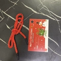 Red braided Christmas gift rope with black plastic ends and snowman holiday card - Red Tag with Rope Set