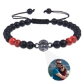Macro detail of custom projection stone bracelet with matte beads and photo display - Red Turquoise + Matte Stone Bracelet