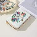 White butterfly flower embossed PU leather zipper card wallet for women with golden hardware - Multi-H (Light Mint Green Butterfly)
