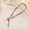 Rainbow rhinestone mobile phone lanyard strap with colorful gradient finish and silver clasp - Colorful