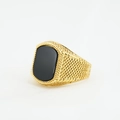 Bague punk vintage en acier inoxydable doré avec incrustation d'obsidienne noire - US 7 / Obsidienne Dorée