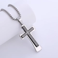 Silver stainless steel cross necklace with black inlay and Spanish Lord's Prayer engraving - Two-tone Black (With 3mm 60cm Chain)