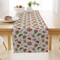 Christmas linen table runner with gingerbread men and festive trees on beige fabric - Gingerbread Man Heart Tree (ZQ26-12)