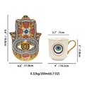 Hamsa hand ceramic coffee cup set with blue evil eye pattern and gold rim details - ZH0571 Blue-Green Ethnic Style with Color Box