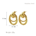 Gouden roestvrijstalen triple-ring oorbellen met vintage gedraaide textuur, 33,6 mm groot - Gedraaide Dubbele Hoop Oorknopjes / Goud
