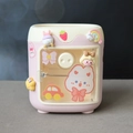Pink and beige pig stationery holder in vending machine shape with cute 3D stickers - With Stickers & 3D Charms / Pink