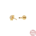 Gold plated S925 sterling silver flower labret stud with white zircon gemstone - Gold #10