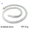 Polished silver 304 stainless steel round snake chain necklace 550x6.5mm with lobster clasp - Silver (KN203814-Z)