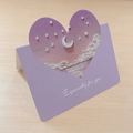 Macro detail of purple 3D oil painting heart card with moon and sea texture - Moonlight Overture