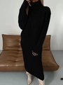 Ensemble chic noir en tricot deux pièces avec pull à col roulé et jupe longue femme - S / Haut Et Bas / Noir