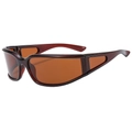 Polarized sports sunglasses featuring dark reddish brown frame and amber wraparound lenses - C6 Tea Frame Tea Lens