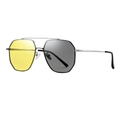 Men's aviator sunglasses with silver metal frame and yellow-grey photochromic lenses - Silver Frame Night Vision Photochromic Lens
