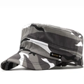Men's camouflage flat top military cap with SPORT label for outdoor hiking and sun protection - Adjustable / Black White Grey Camo