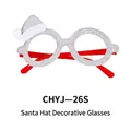 Sparkly silver round frame Christmas glasses with a small red holiday hat decoration - Silver Small Hat Decorative Glasses