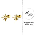 Golden S925 silver north star stud earrings with zircon center and secure screw back - Eight-pointed Star - 18K Gold Plated - Screw-back - Copper Body with 999 Sterling Silver Earring Post