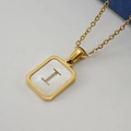 18K gold plated stainless steel necklace featuring a shell pendant with hollow letter I - Gold Letter I