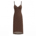 Brown polka dot midi dress with lace trim and spaghetti straps on white background - S / Coffee Polka Dot