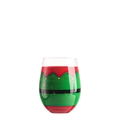 Stemless Christmas wine glass with hand-painted elf costume pattern on white background - Stemless Tumbler-Christmas Tree/Elf