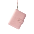 Porta passaporto in pelle rosa a grana litchi con cordino da collo e fibbia aereo - Rosa