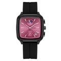 Montre GEDI carrée en silicone avec cadran rose rouge et affichage des phases de lune - Boîtier Noir Cadran Rose Rouge Bracelet Noir