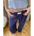 Women's dark blue striped wide-leg pants with high waist and Studio Seven logo label - XS / Bottoms / Dark Blue