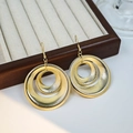 Golden multi-layered circular drop earrings with textured concentric ring design - Double Circles / Gold