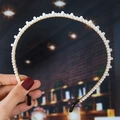 Elegant thin gold headband with embedded white pearls for a minimalist wedding hairstyle - 15# Elegant Simple White Pearls